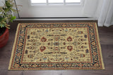 2' X 3' Tan Red and Gold Wool Oriental Hand Knotted Area Rug