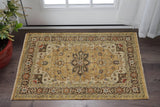 2' X 3' Tan Brown and Gold Wool Oriental Hand Knotted Area Rug