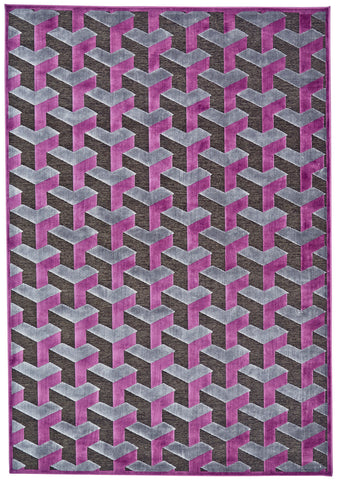 2' X 4' Purple Brown and Gray Geometric Power Loom Area Rug