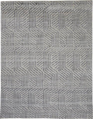 2' X 3' Tan and Gray Wool Geometric Hand Knotted Area Rug