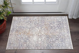2' X 3' Gray and Orange Abstract Power Loom Worn Faded Area Rug With Fringe