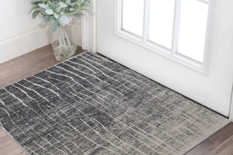 2' X 3' Black Gray and Ivory Abstract Power Loom Area Rug