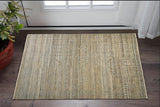 2' X 3' Gold And Tan Geometric Hand Knotted Distressed Area Rug