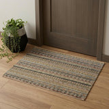 2' X 3' Tan Orange and Blue Striped Hand Knotted Area Rug
