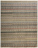 2' X 3' Tan Orange and Blue Striped Hand Knotted Area Rug