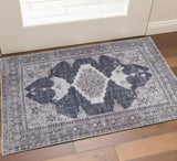 2' X 3' Gray Ivory and Taupe Oriental Power Loom Washable Area Rug