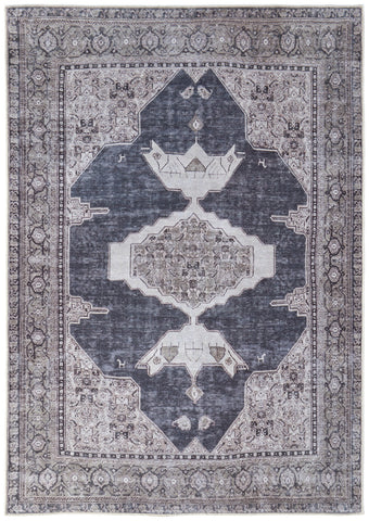 2' X 3' Gray Ivory and Taupe Oriental Power Loom Washable Area Rug