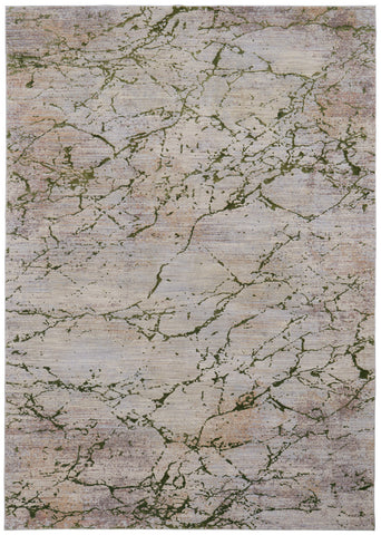 2' X 3' Taupe Green and Tan Abstract Power Loom Area Rug