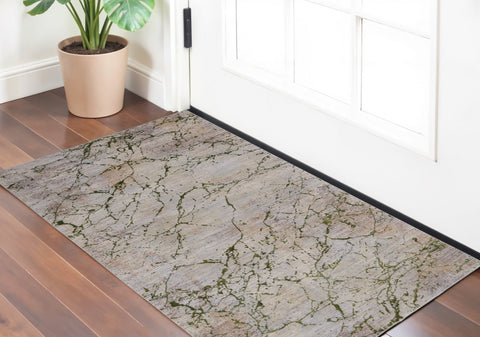 2' X 3' Taupe Green and Tan Abstract Power Loom Area Rug