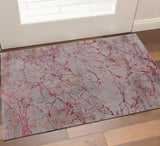 2' X 3' Pink Gray and Taupe Abstract Power Loom Area Rug