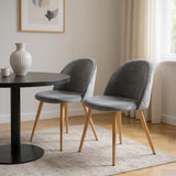Set of Two Gray and Oak Velvet and Metal Dining Side Chairs