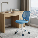 Blue and White Adjustable Height Swivel Rolling Office Chair
