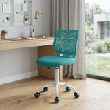 Turquoise and White Adjustable Height Swivel Rolling Office Chair