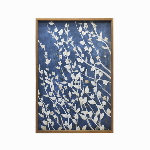 Azure Blossoms Brown Framed Canvas Wall Art
