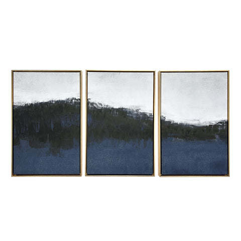 Set Of Three Sapphire Abstract Gold Floater Frame Wall Art