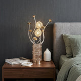 22" Silver And Rose Gold Metal And Acrylic Flowers Bedside Lamp