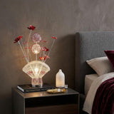 22" Silver and Clear Metal and Acrylic Red Rose Bedside Lamp