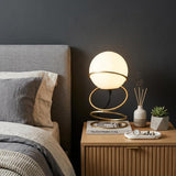 14" Gold Metal Geo Spiral Bedside Lamp With White Globe Shade