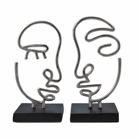 Set of Two Black and Silver Aluminum Tabletop Sculpture