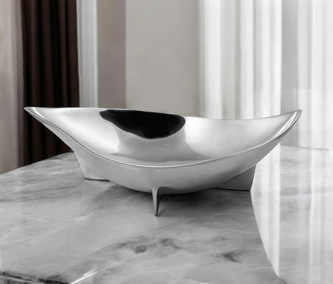 16" Silver Aluminum Oval Eye Shaped Centerpiece Bowl