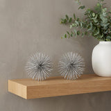 Set of Two Silver Iron Decorative Spiky Sphere Tabletop Sculpture