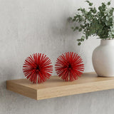 Set of Two Red Iron Decorative Spiky Sphere Tabletop Sculpture