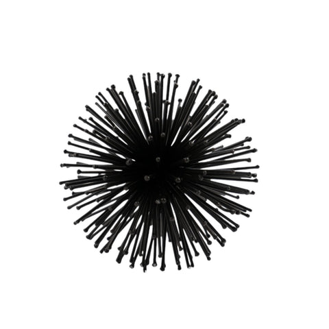 Set of Two Black Iron Decorative Spiky Sphere Tabletop Sculpture