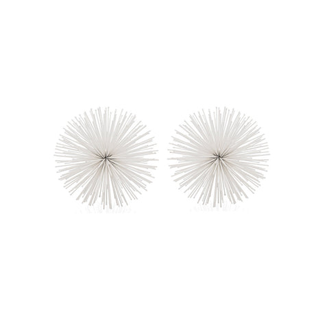 Set of Two White Iron Decorative Spiky Sphere Tabletop Sculpture