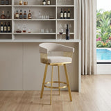 30" Taupe And Gold Fabric And Steel Low Back Bar Height Swivel Bar Chair
