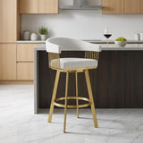 26" Silver And Gold Fabric And Steel Low Back Counter Height Swivel Bar Chair