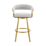 26" Silver and Gold Fabric and Stainless Steel Low Back Counter Height Swivel Bar Chair