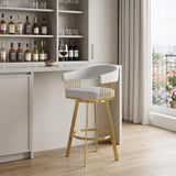 30" Silver And Gold Fabric And Steel Low Back Bar Height Swivel Bar Chair