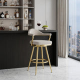 30" Taupe And Gold Fabric And Steel Low Back Bar Height Swivel Bar Chair