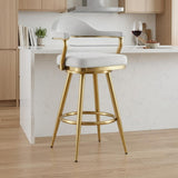 26" Silver And Gold Fabric And Steel Low Back Counter Height Swivel Bar Chair