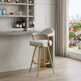 30" Silver And Gold Fabric And Steel Low Back Bar Height Swivel Bar Chair