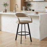 26" Beige And Black Faux Leather And Iron Low Back Counter Height Swivel Bar Chair