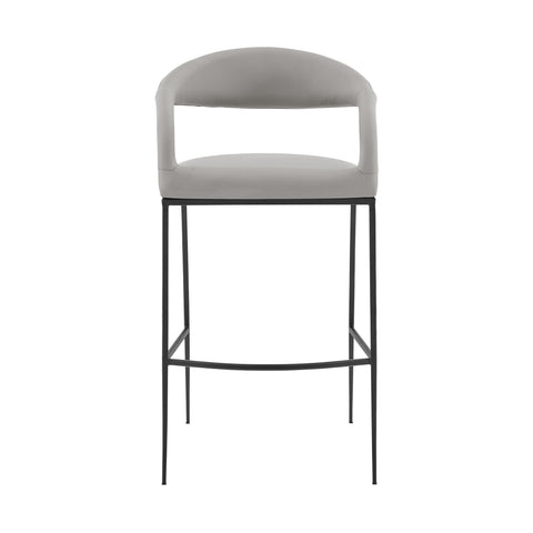 26" Light Gray and Black Faux Leather and Iron Low Back Counter Height Bar Chair