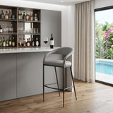 30" Light Gray And Black Faux Leather And Iron Low Back Bar Height Bar Chair