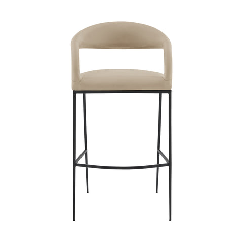 30" Beige and Black Faux Leather and Iron Low Back Bar Height Bar Chair