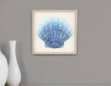Blue and White Distressed Metal Sea Shell Brown Frame Wall Art