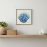 Blue and White Distressed Metal Sea Shell Brown Frame Wall Art
