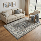 5' X 7' Gray Floral Power Loom Area Rug