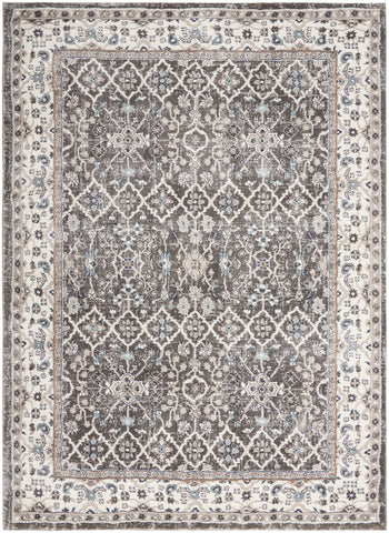 4' X 6' Gray Floral Power Loom Area Rug