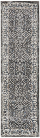 8' Teal Ivory And Gray Floral Medallion Runner Rug