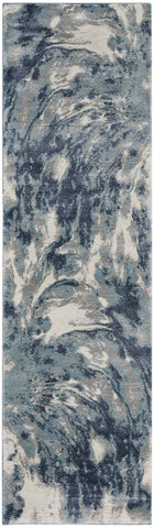 8' Blue Abstract Power Loom Runner Rug