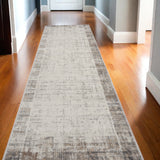 16' Ivory and Gray Abstract Runner Rug