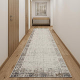 16' Ivory and Gray Abstract Runner Rug
