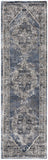 8' Teal Ivory And Gray Floral Medallion Distressed Runner Rug
