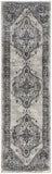 8' Teal Ivory And Gray Floral Medallion Distressed Runner Rug