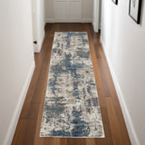 8' Blue Abstract Power Loom Runner Rug